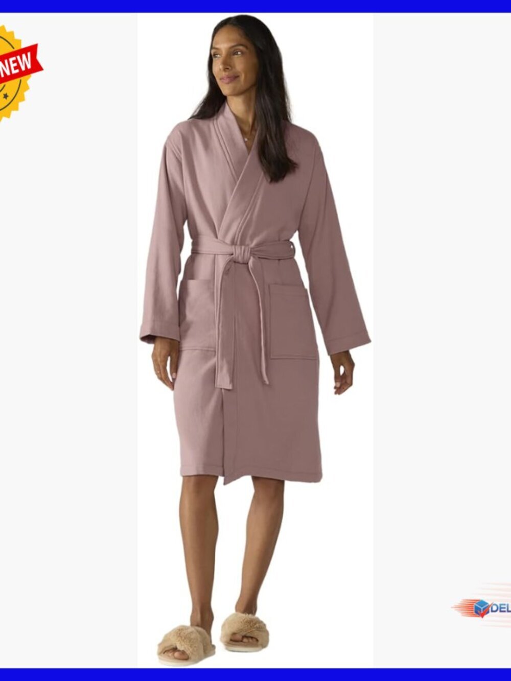 Lightweight Terry Robe Organic Cotton Unisex Bathrobe Adjustable Belt - Picture 1 of 7